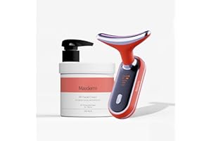 MASDERM | Confezione massaggiatore viso e collo + crema viso a radiofrequenza idratante 500 ml | rassodante antirughe | Massager galvanica facciale | Red Light Therapy Face | Trattamento professionale