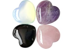 Lovionus89 4 Pcs Mix-color Carved Puff Heart Pocket Stone,Healing Palm Crystal Chakra Reiki Balancing Energy Stone for Jewelry Making(1 Inch)