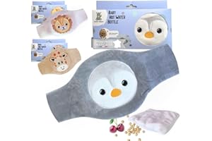 Hello Hippo - Bouillotte Noyaux de Cerise Bébé - Ceinture Chauffante Sèche Anti-Colique pour Nourrisson, Micro-Ondes ou Four, Hypoallergénique et Lavable (Pingouin)