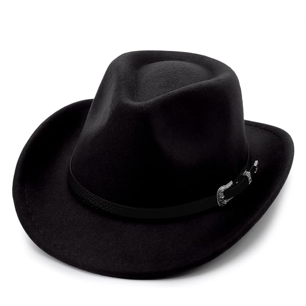 Cappello Da Cowboy Western Unisex In Feltro – Tesa Larga 9 Cm, Regolabile, Con Cinturino E Borchie, Protezione UV