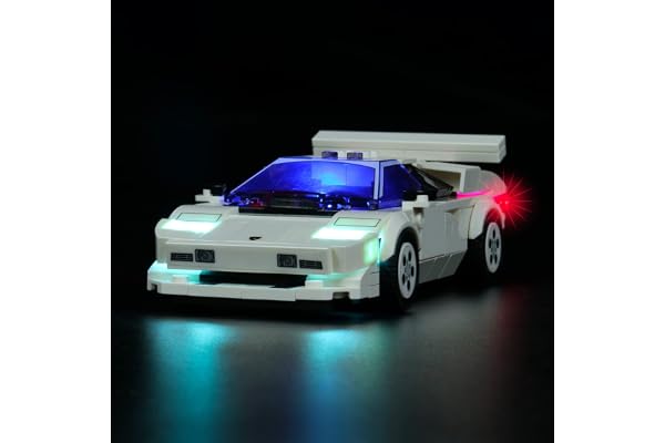 LocoLee Kit d'éclairage LED compatible avec LEGO Lamborghini Countach, kit d'éclairage LED compatible avec LEGO 76908 Speed Champions Lamborghini Countach – Kit de lumières uniquement, pas de modèle