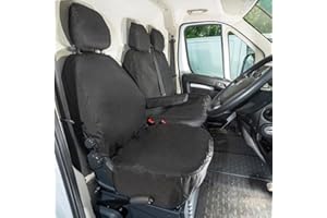 UK Custom Covers SC817BAD3 Tailored Heavy Duty Waterproof Front Seat Covers (NO Split Passenger seat WITH Pull Down Tray) Black - To Fit Peugeot Boxer 2022 Onwards