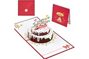 DOUSELLA Tarjeta de Felicitación de Cumpleaños Creativa Tarjeta de Feliz Cumpleaños 3D Postal Cumpleaños Pop Up Tarjeta de Felicitación Emergente 3D con Pegatina y Sobre para Familia Amigo Niño (Rojo)