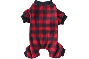 PETANGEL Dog Pajamas Flannel Dog Onesie Comfy Velvet Winter Pajama Coat Jumpsuit for Small Dogs and Puppies, Winter Warm Dog Clothes with Legs Pet Doggie Onesies Romper Coat (Plaid Size: XL)