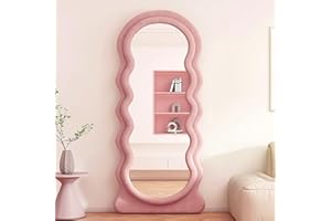 CEIEVER Espejos ondulados irregulares, espejo de longitud completa de 160 x 60 cm, espejo asimétrico para sala de estar, baño, dormitorio, decoración de pared de entrada (rosa)