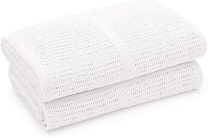 Bloomsbury Mill – Lot de 2 – 100% Pur Coton Biologique – Couvertures Ultra-Douces en Coton Cellulaire pour Bébé – 75cm x 95cm - Landau/Poussette/Couffin - Blanc
