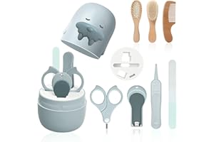 HAGOT 7 in 1 Baby Nail Clippers Set with Cute Case, Nail Clippers,Nail Scissors, Nail File, Tweezers, Wooden Hairbrush and Comb, Baby Grooming Set for Kids and Newborns