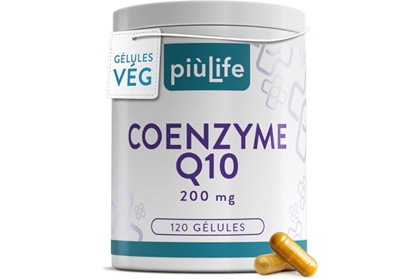 Coenzyme Q10 200mg PiùLife – CoQ10 Antioxydant Anti Age, Ubiquinone Q10 Coenzyme – Complément Alimentaire Peau, Système Immunitaire, Énergie Contre Les Radicaux Libres – 120 Gélules Vegan