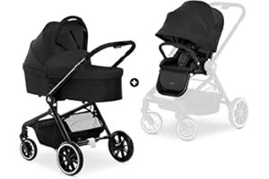 hauck Move so Simply Set, Black - 2 in 1 Pram & Pushchair with Raincover from Birth up to 22 kg inclusive Frame, Carrycot & Toddler Seat, Compact & Foldable, UPF 50+, Fully Reclining