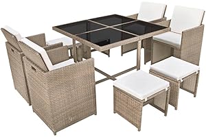 vidaXL Salon de Jardin Encastrable 9 pcs Mobilier de Jardin Mobilier de Patio Mobilier de Terrasse Mobilier d'Extérieur Résine Tressée Beige