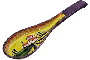 Cleminson Hand-Painted Spanish Ceramic Spoon Rest | Tuscan Farmhouse or Picasso Style Design | Cooking Holder for Spatulas, Spoons, Tongs, Ladles | Tea Bag Dish (Tuscan Farmhouse Lilac Theme)