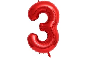 IEFOAH 40in Red Number 3 Balloon, Large Birthday Foil Mylar Balloon for Girls Women Birthday Decoration (Red, Number 3)