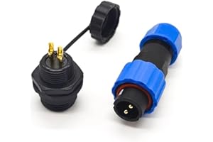 Elecbee Aviation Cable Circular Connector SP13 2 Pin Waterproof Plastic Male Plug Female Socket Electrical Connector, IP68 Round Plug with Cap Panel Mount for Outdoor Industrial Devices Power Signal