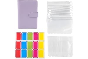 Wobekuy Ringbuchordner Ring A6 14 Binder Taschen Notizbuch mit Leder Abdeckung, 6 Ringe Budget Binder mit Bargeld Umschlag, Geld Sparen Binderumschlägen 6 Löcher PU Leder Budget Binder Einband(Lila)