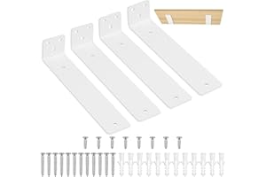 SIGULIKEJI Pack of 4 Shelf Brackets, White, 200 mm Shelf Wall Bracket, Shelf Bracket, L Shelf Bracket, Floating Heavy Duty Angle Wall Shelf Bracket Wall for Wall Mounting Shelf Board Bracket