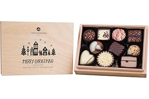 CHOCOLISSIMO Xmas Premiere Mini | Świąteczny zestaw pralinek w drewnianej skrzynce | 10 ręcznie robionych czekoladek | prezent | Święta Bożego Narodzenia | słodycze | upominek | pod choinkę | kobieta | mężczyzna | Merry Christmas