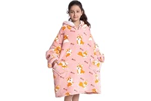 Wenlia Bluza z Kapturem Oversize - Dla Dorosłych, Dzieci, Małych Dzieci, Sherpa, Flanela, Ogromna Pluszowa, Dopasowana, Gruba, Dla Rodziny, Corgi 7-13