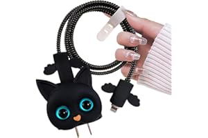 DiyGody Bonito Set de Protectores Cargador Compatible con iPhone, Protección para Cable con Diseño de Gato Anime 3D, Previene Cable Wrap Enrede Rompa, Anti-Rotura para USB-C/L Líneas de Datos - Negro