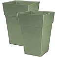 Moda Milano 28L 28 Litre Plastic Gloss Planters, Set of 2 - SAGE Colour - Dimensions: 46cm (H) x 31cm (W) x 31cm (D)