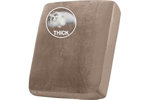 BXFUL Stretch Velvet Sofa Seat Cushion Cover, Removable Sofa Couch Covers with Elastic Bottom, Washable Furniture Slipcovers Protector for Kids and Pets (Large 1-Seater,Taupe)