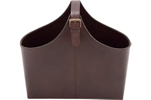 Deco 79 Magazine Holder, Leather, Brown/White, S Size