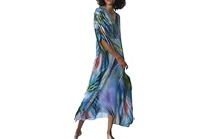 Bsubseach Maxi Vestido para Mujer con Estampado Turco Kaftan Beachwear Bikini Cover Up