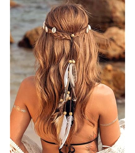 Fascia Per Capelli Boho Con Piume E Nappe – Copricapo Indiano Tribale Con Perline – Accessorio Rave E Halloween Per Donna (Nero)