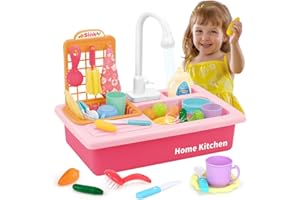 Mini Tudou Juego de Juguetes para el Fregadero,Juego de Fregadero con Agua Fluida,Lavavajillas Eléctrico,Utensilios de Cocina,Juego de rol,Juego de Accesorios de Cocina para Niños Pequeños,Niñas
