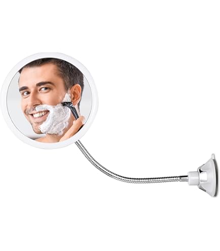 TUSHENGTU 16.5 cm Clip-on Shaving Mirror with 10x Luminous Gooseneck USB Rechargeable Shower Mirror Setting (White 10X