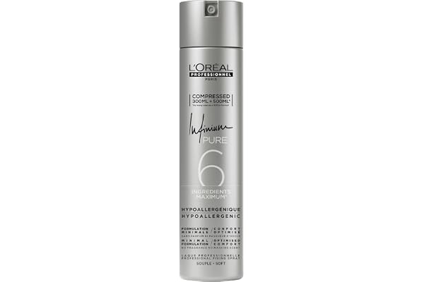 L'OREAL PROFESSIONNEL - Laque Infinium Pure - Tenue Longue Durée - Formule Légère 6 Ingrédients, Sans Parfum & Hypoallergénique - Toucher Naturel & Cheveux Brillants - 300 ml