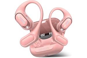 QXUFV Open-Ear Headphones, Bluetooth 5.4 Wireless Earbuds Deep Bass, 48H True Wireless Bluetooth Earphones with Mic, Adjustable Earhook Open Ear Earbuds, IPX7 Waterproof Earphones for Running/Fitness, Pink