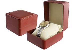 AfitLulu Uhrenbox Einzeln Uhren Aufbewahrungsbox mit Abnehmbaren Uhrenkissen für Damen und Herren, Uhrenkoffer PU-Leder Uhrenaufbewahrungsbox für Armbanduhren, Smartwatches, Armbänder (Braun)
