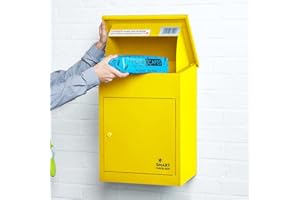SMART PARCEL BOX Wall Mounted Smart Parcel Drop Box Yellow for Secure Multiple Internet Deliveries of Large Delivery Packets Weatherproof Outdoor Delivery Box