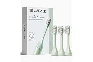 SURI Recyclable Plant-Based, Electric Toothbrush Heads - Built-in Tongue Scraper, Long Lasting Replacement Heads | Compatible Only with SURI Sonic Electric Toothbrush - Winter Fern, Pack of 3