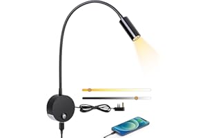 ERWEY Reading Lamp Wall Mounted, LED Wall Lamp Bedside Lamp with Switch Touch Dimmable and USB Charging Port, Bed Reading Light 360° Swivel Gooseneck Lamp with Plug and Cable for Bedroom, Black
