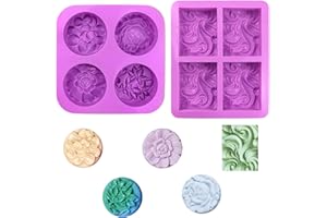 JINSION 2 Stück Silikon Seifenformen, 4 Hohlraum Seifen Silikonform Set, Silikonformen Seife Wiederverwendbar, Seife Formen, Seifengießform für Seife DIY Formen, Kuchen, Backen, Pudding, Schokolade (Blume)