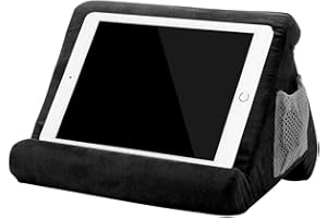 GENERIC Plush Tablet Pillow Stand with Side Pocket Multi Angle Soft Lap Cushion for iPad Kindle Tablets Books Suede Feel Cover Black Comfortable Supportive for Bed Sofa Travel
