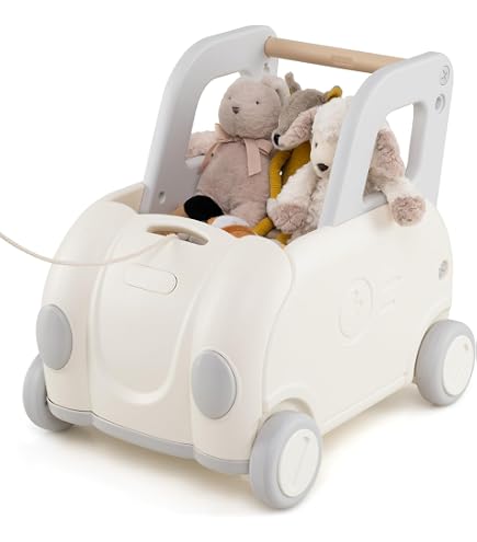 VERTBAUDET 2-in-1 Puppen-Kinderwagen, Lauflernwagen aus Holz FSC rosa:  Amazon.de: Baby