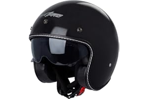 A-PRO Casco Moto Jet Cafe Racer Homologado ECE 22-06 Visiera Parasol Scooter Negro S