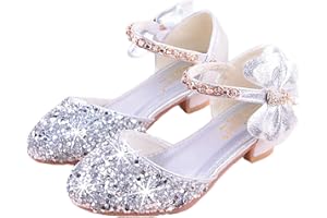 Emin Fille Chaussures de Princesse Talons Hauts Enfants Paillettes Chaussures Ballerines Chaussures Sandales Déguisement Fête Halloween Noël Anniversaire Carnaval Chaussures