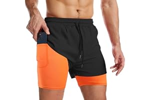 Danfiki męskie spodenki sportowe 2 w 1 z kieszeniami sportowymi, szybkoschnące, legginsy sportowe z kieszenią na spodniej warstwie stretchowej