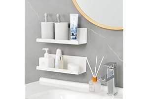 TWIRUSH 2 Pcs Acrylic Floating Shelves, 30*9.5CM Self Adhesive Acrylic Bathroom Floating Shelves, No Drill Display Shelf, Easily Expand Wall Space Acrylic Adhesive Shelves for Bathroom, Bedroom, Living Room