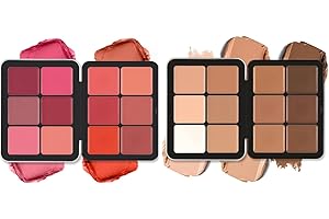 BEAUTY SEARCHER Paleta de 12 colores de corrector y paleta de 12 colores de colorete, larga duración, aspecto natural, difuminable, acabado mate Paleta de maquillaje facial con colorete y corrector