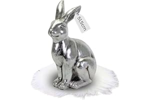 ‎BADA BING Bada Bing XXL Deko Hase Figur Silber ca. 51,5 cm - Tischdeko Osterhase groß Frühling Garten - hochwertige Oster Dekoration fürs Wohnzimmer - Dekohase Antik Osterdeko Innen und Outdoor Haustür Geschenk
