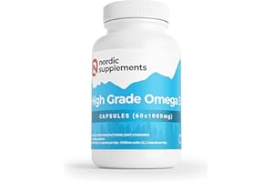 Nordic Supplements High Strength Pharmaceutical Grade Omega 3 Fish Oil Capsules, 1000 mg, Pot of 60 Capsules