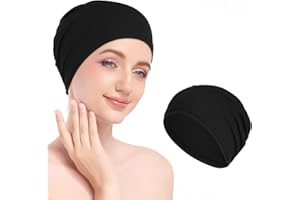 Yuanchu Bambus Schlafmütze,Schwarz Chemo Kopfbedeckung Atmungsaktive Schlafhaube Schädelkappen Baumwolle Chemo Mütze Weich Hüte Multifunktionale Beanie für Damen & Herren