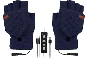 SoulQ USB-uppvärmda handskar med justerbar temperatur, unisex, tvättbara halvfingrar, vinterhandvärmare med 3 temperaturnivåe
