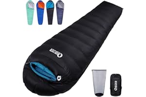 QEZER Sacco a pelo in piuma, sacco a pelo invernale 0℃ ~ -8 ℃~-24℃ 【1.46-2.32 kg】leggero, Compatto,caldo sacco a pelo, piumino di alta qualità 600+ FP, per campeggio,escursionismo, alpinismo e viaggi