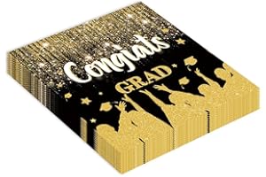 LOMYLM 20pcs Congrats Grad Napkins Paper, Graduation Table Decorations 2024 Serviettes 2-Layer Black Gold Graduation Decoration Paper Napkins, 2024 Graduation Party Prom Tablewear Supplies, 33 * 33cm
