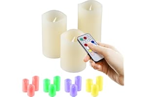 OLYMPIA IOIO 3-częściowy zestaw świec z prawdziwego wosku z pilotem zdalnego sterowania i zmianą kolorów LED 48